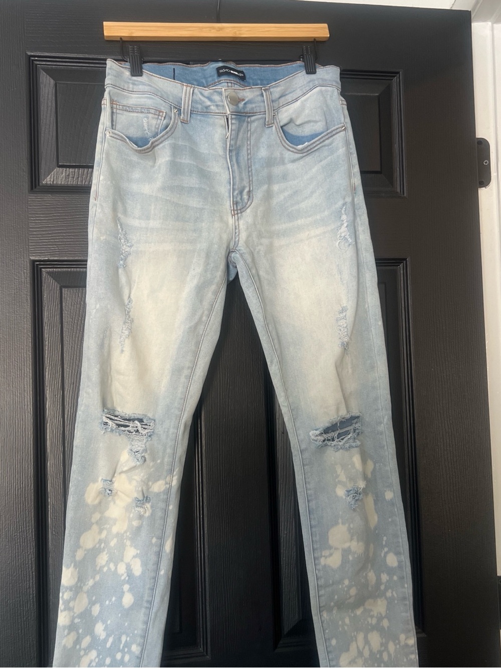 Light Blue Distressed Splash-Effect Mens Jeans
